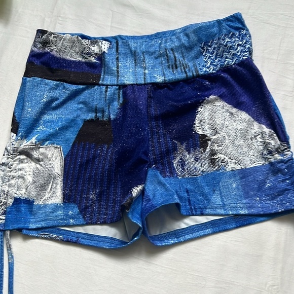 NWT SHEIN ICON Patchwork & Denim Look Print Drawstring Side Shorts Set - Picture 6 of 7